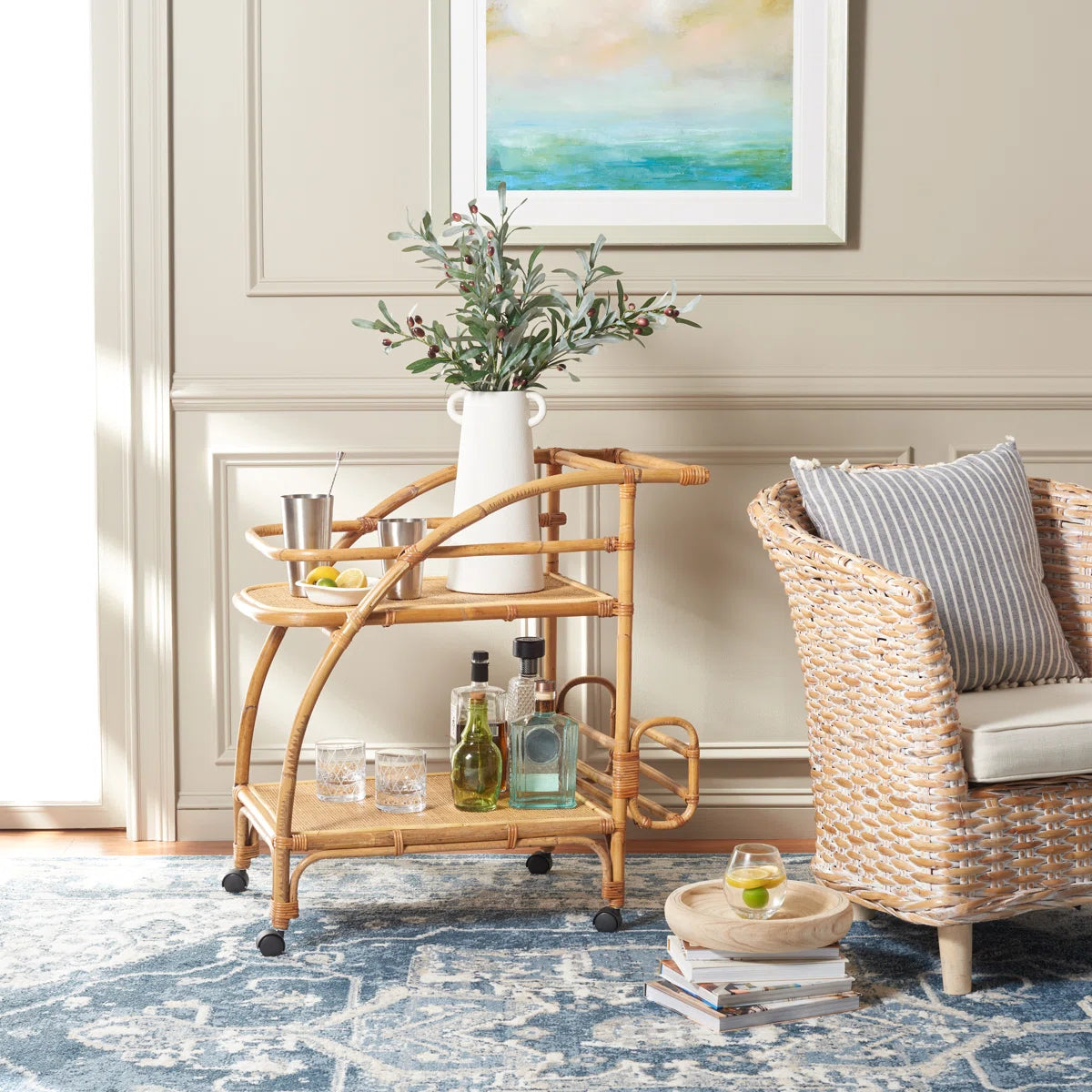 Buxton Rattan Bar Cart
