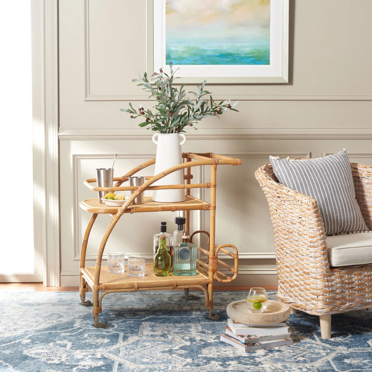 Buxton Rattan Bar Cart