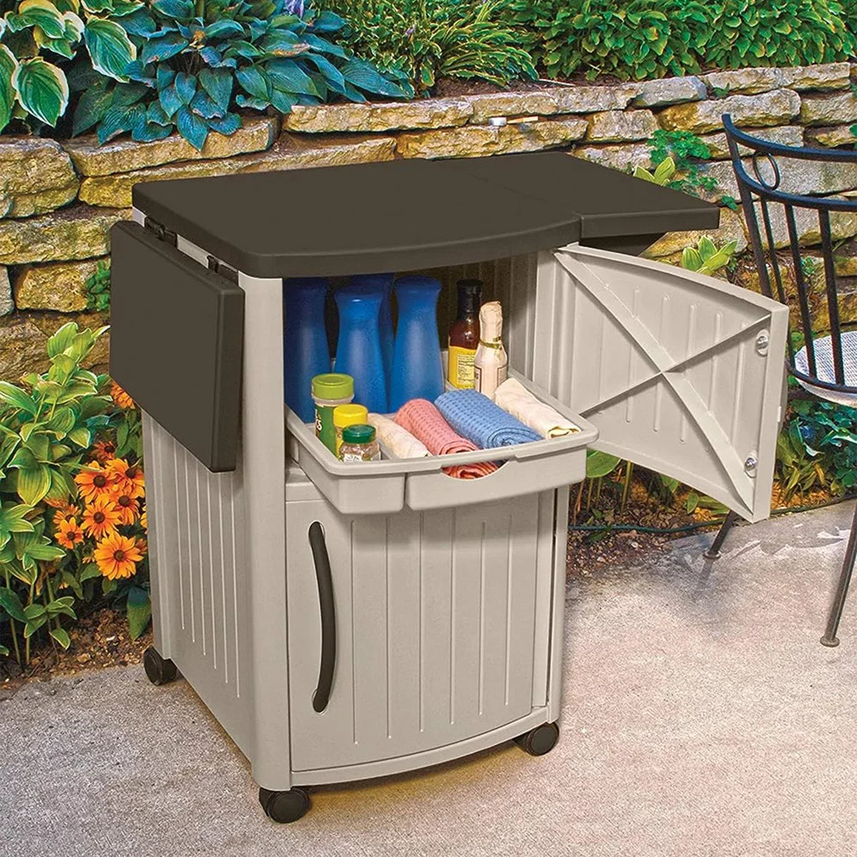 Portable Dry Rein Outdoor Serving and Grilling Prep Station with Wheels